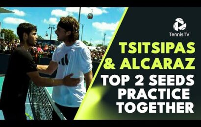 top-2-seeds-alcaraz-&-tsitsipas-practice-together-in-miami!-|-miami-open-2023