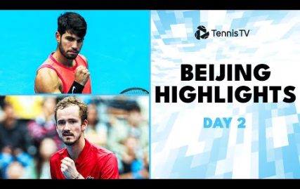 alcaraz-plays-mpetshi-perricard;-medvedev,-rublev-&-monfils-feature-|-beijing-2024-highlights-day-2