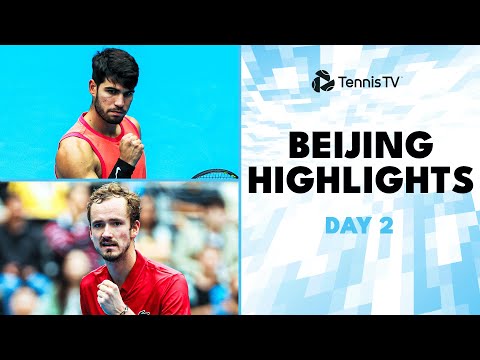 alcaraz-plays-mpetshi-perricard;-medvedev,-rublev-&-monfils-feature-|-beijing-2024-highlights-day-2
